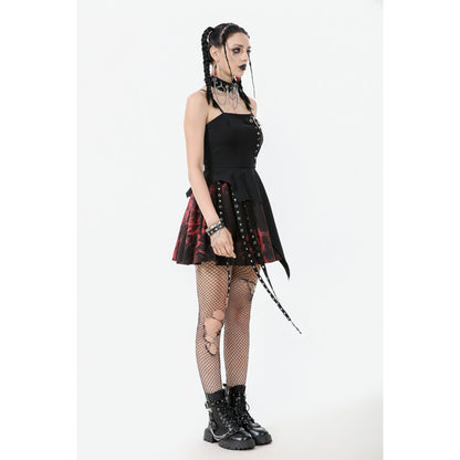 Dark in Love Nyssa Black & Red Strap Detail Goth Mini Dress