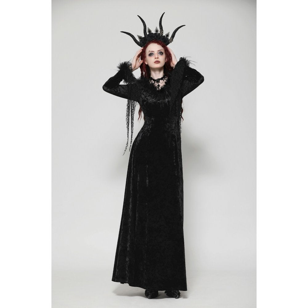Dark in Love Claribelle Gothic Black Velvet Maxi Dress - Kate's Clothing