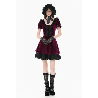 Dark in Love Velvet Lace Patchwork Dress