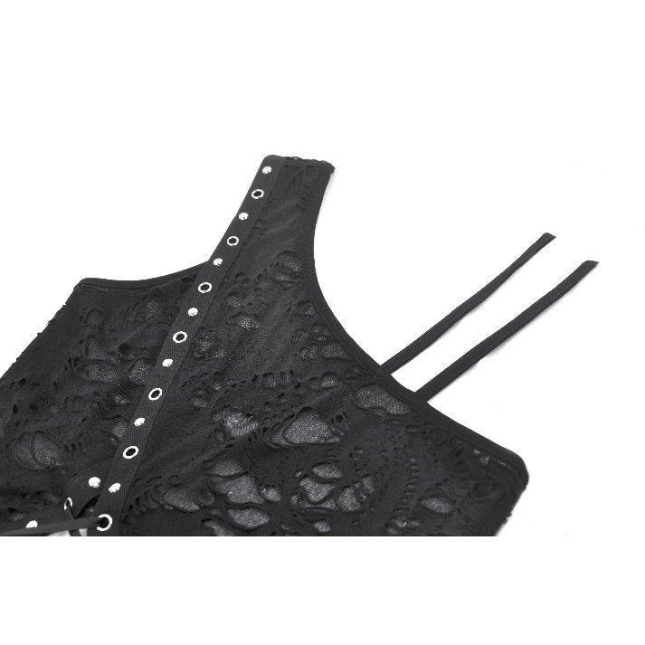 Dark in Love Morrigan One-Shoulder Lace Goth Top in Black