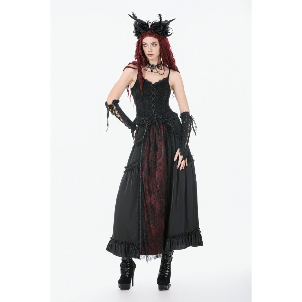 Dark in Love Gothic Victorian Lace Panel Skirt (Crimson)