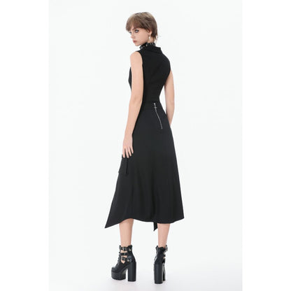 Dark in Love Punk Layered Pocket Cutout Belted Long Skirt