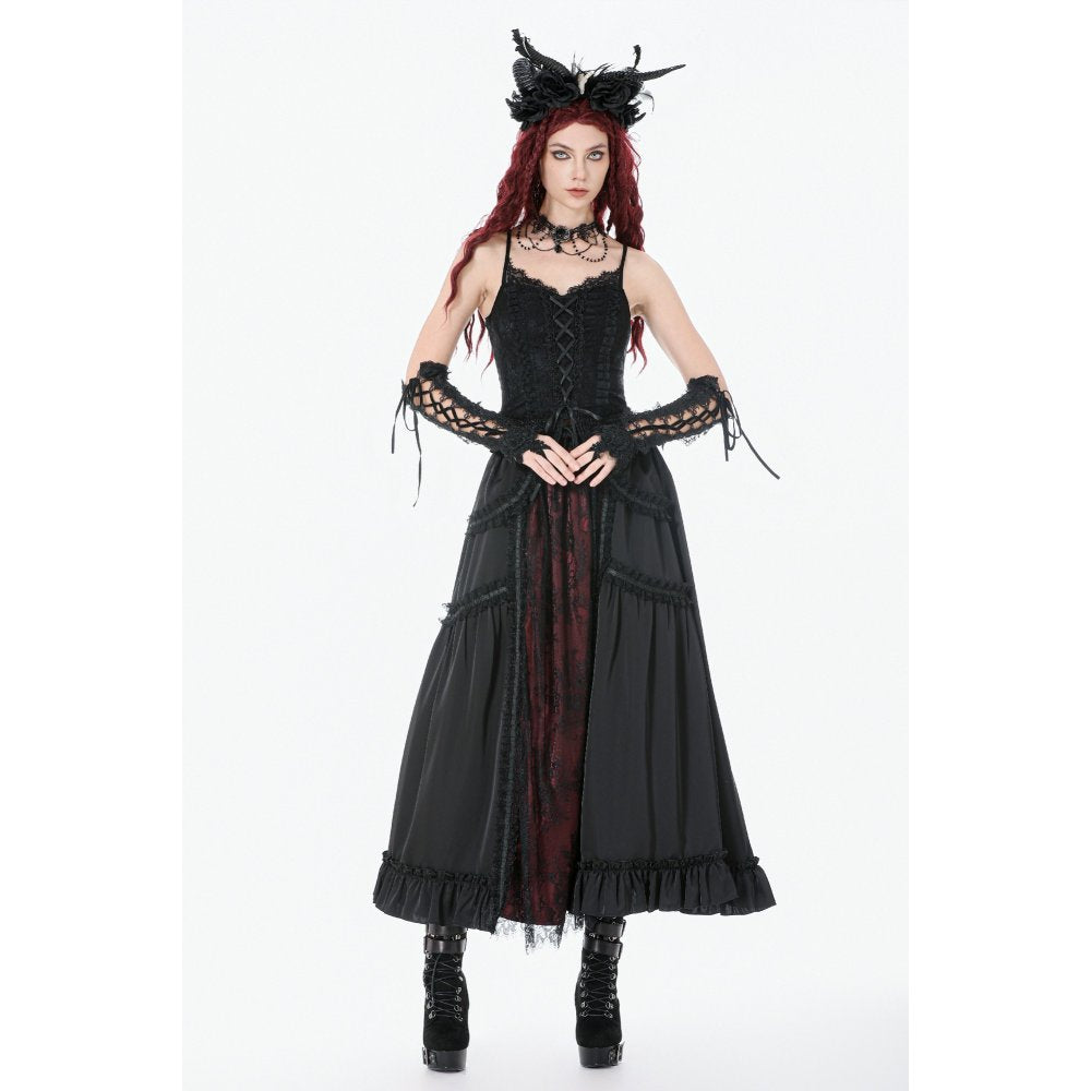 Dark in Love Gothic Victorian Lace Panel Skirt (Crimson)
