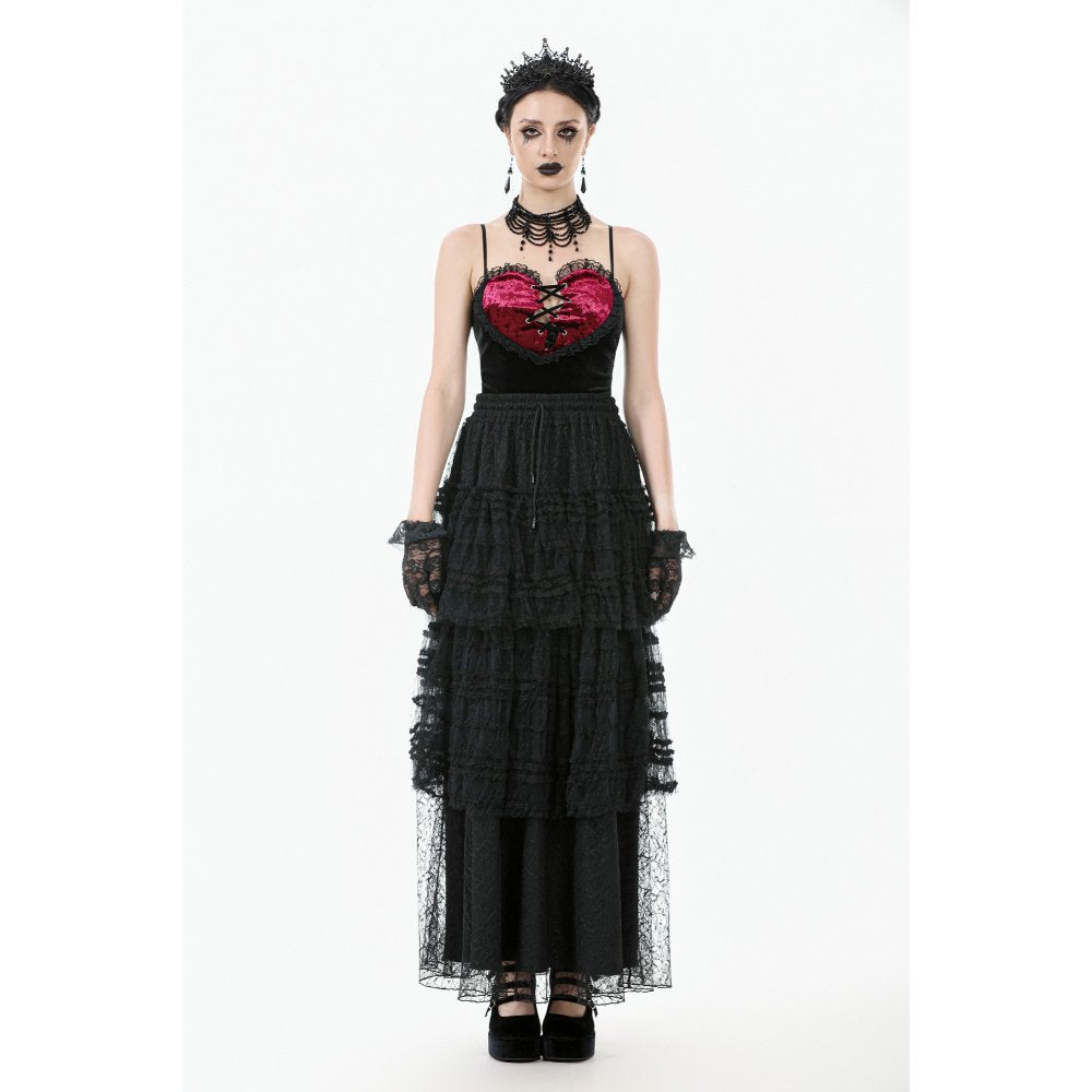 Dark in Love Morticia Gothic Velvet & Lace Bustier Dress in Black
