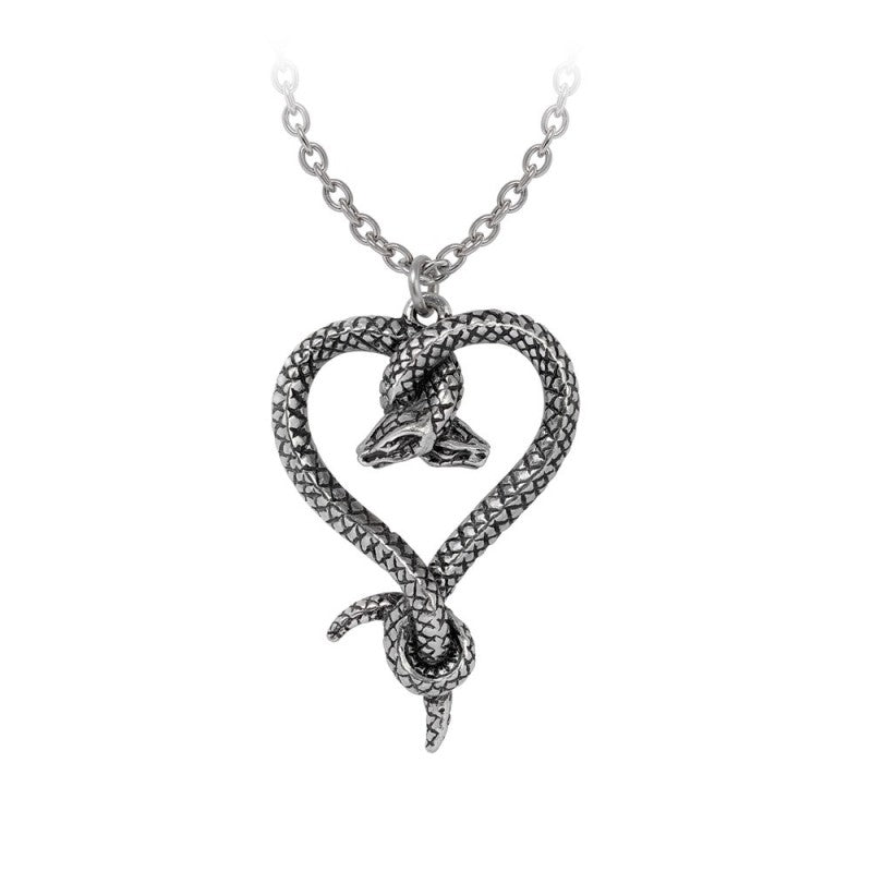 Alchemy Gothic Dichotamie Serpent Heart Necklace Twin Snake Gothic Pewter Jewellery