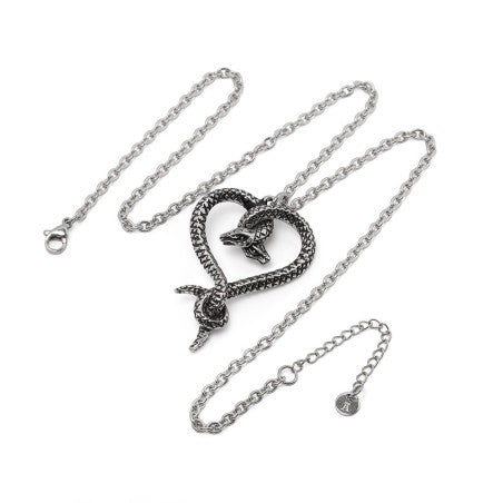 Alchemy Gothic Dichotamie Serpent Heart Necklace Twin Snake Gothic Pewter Jewellery