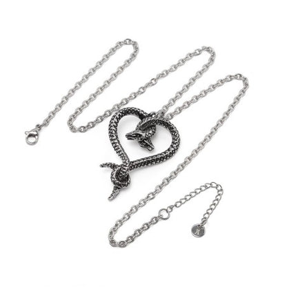 Alchemy Gothic Dichotamie Serpent Heart Necklace Twin Snake Gothic Pewter Jewellery