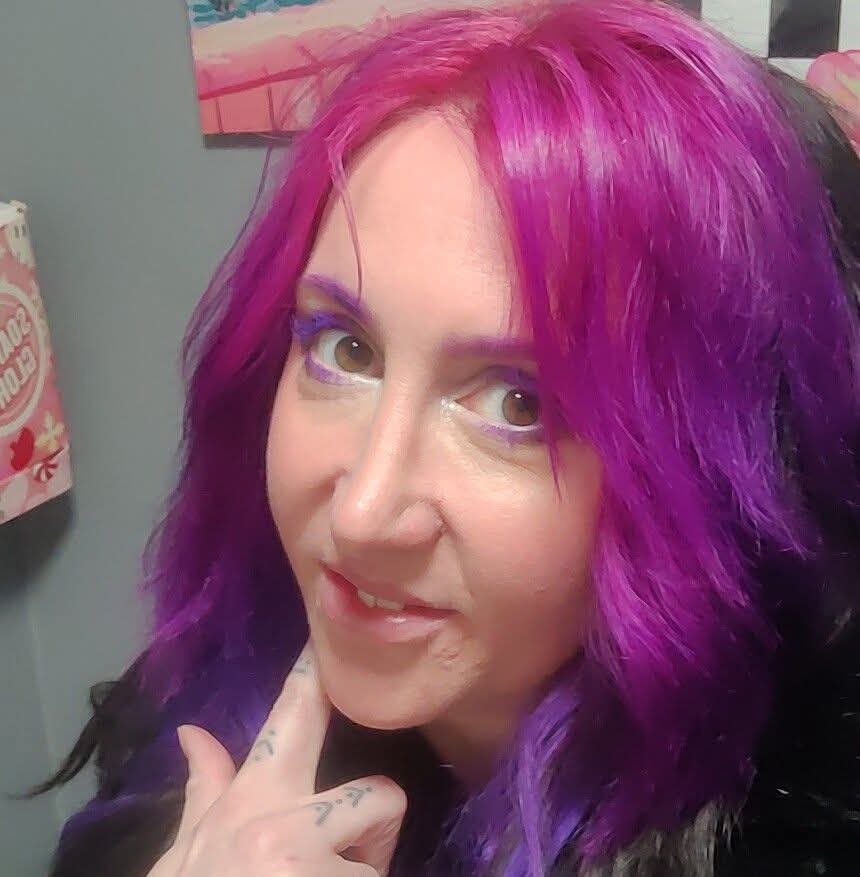Vibrant purple hair colour result with La Riche Directions vegan semi-permanent dye