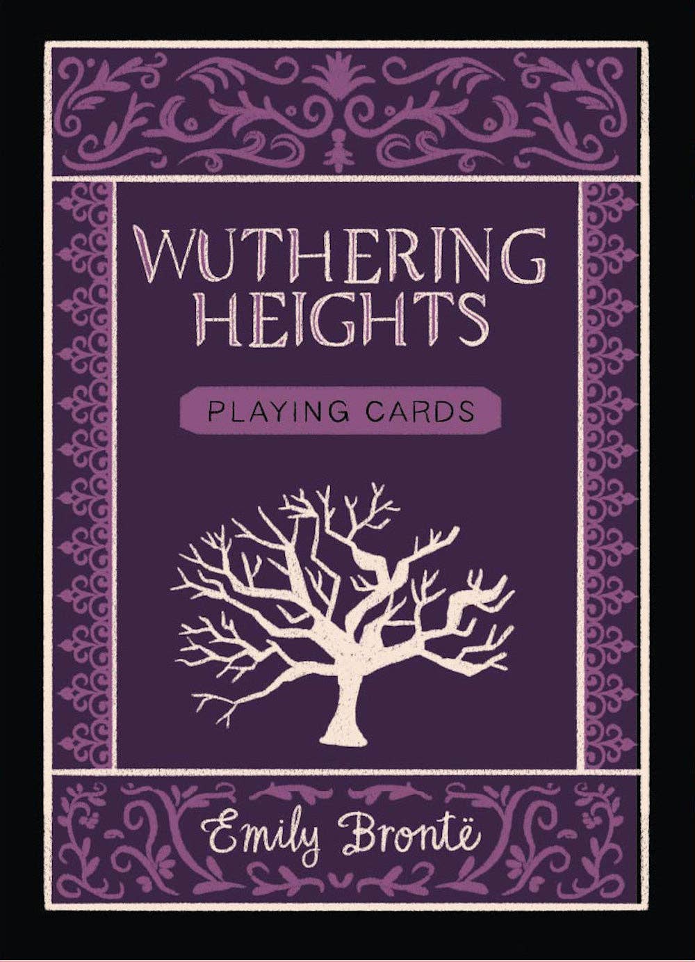 Wuthering Heights deck box: purple, with a bare white tree and Emily Brontë's name.