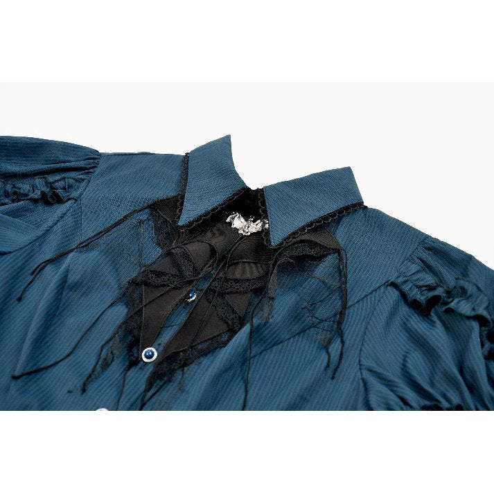 Dark in Love Gothic Academy Striped Puff-Sleeve Blouse