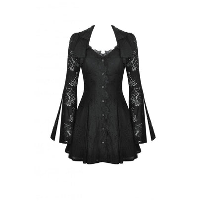 Dark in Love Luca Black Hollow Lace Gemstone Button Adjustable Waist Dress