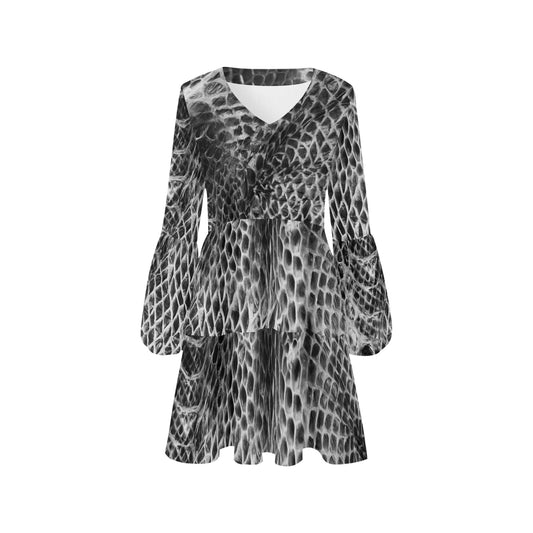 ANTIBrand Snakeskin Tiered Dress lantern sleeve
