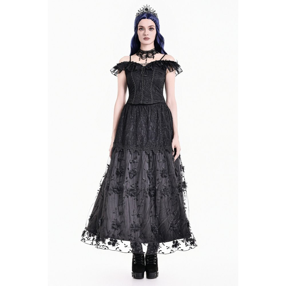 Dark in Love Floral Applique Lace Maxi Skirt