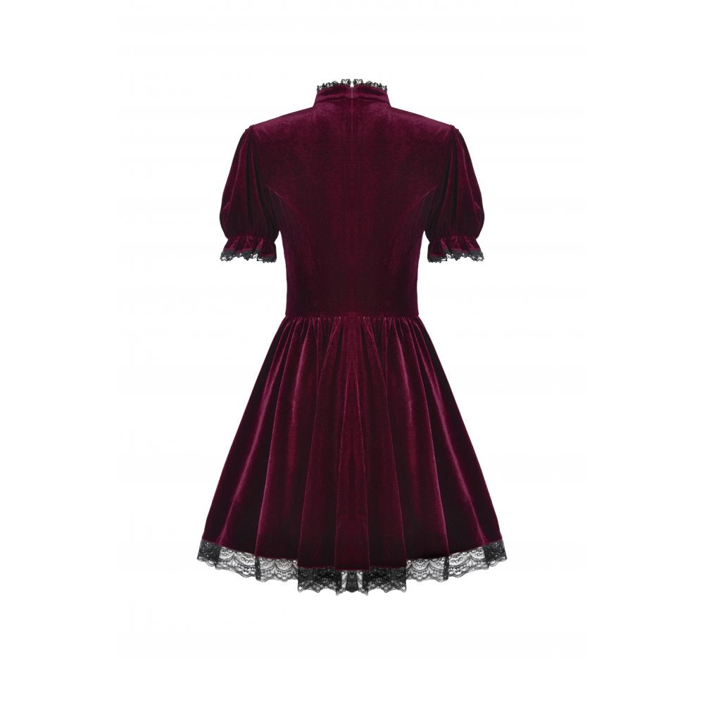 Dark in Love Ophelia Lace Collar Burgundy Velvet Goth Dress