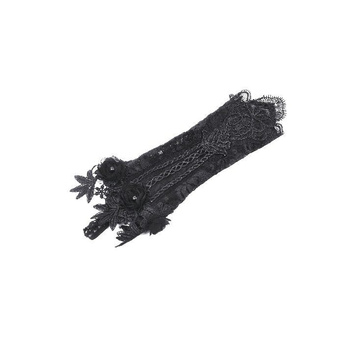 Dark in Love Ottilie Gothic Embellished Lace Fingerless Gloves - Kate's Clothing