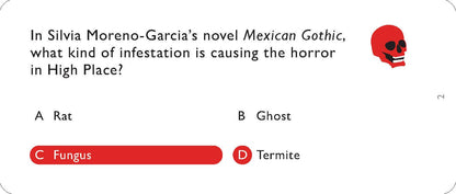 Second question card example, with one of the four answers marked in red.