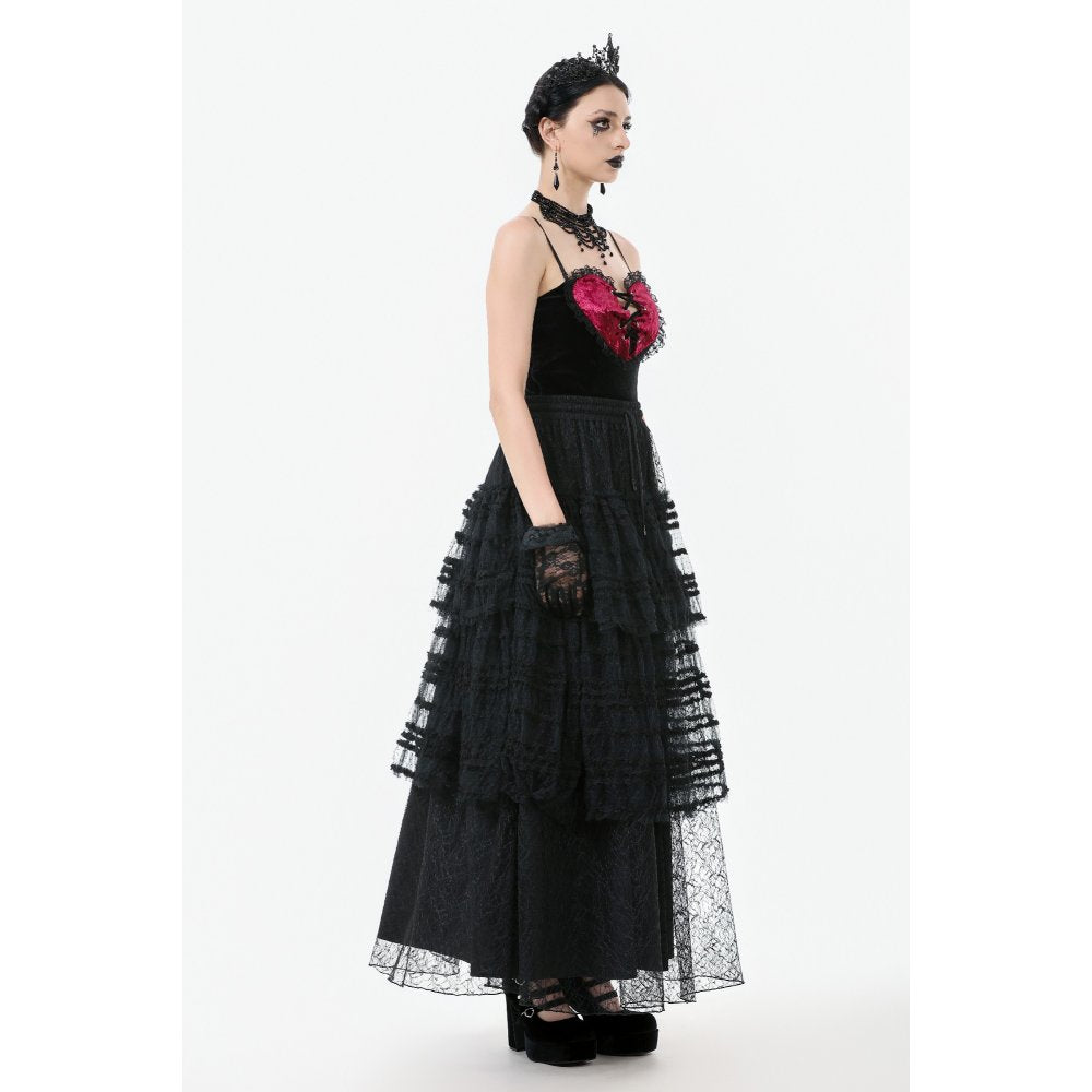 Dark in Love Morticia Gothic Velvet & Lace Bustier Dress in Black