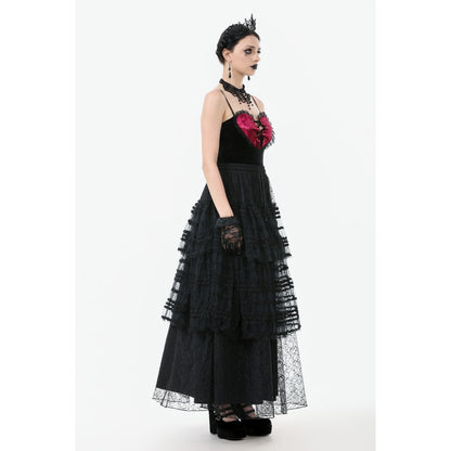 Dark in Love Morticia Gothic Velvet & Lace Bustier Dress in Black