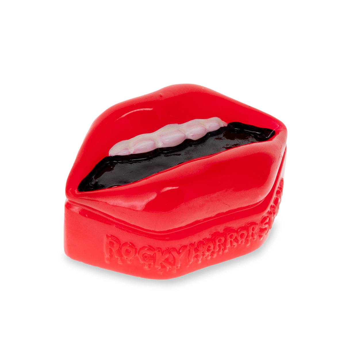 Open lip-shaped case showing the glitter lip balm inside