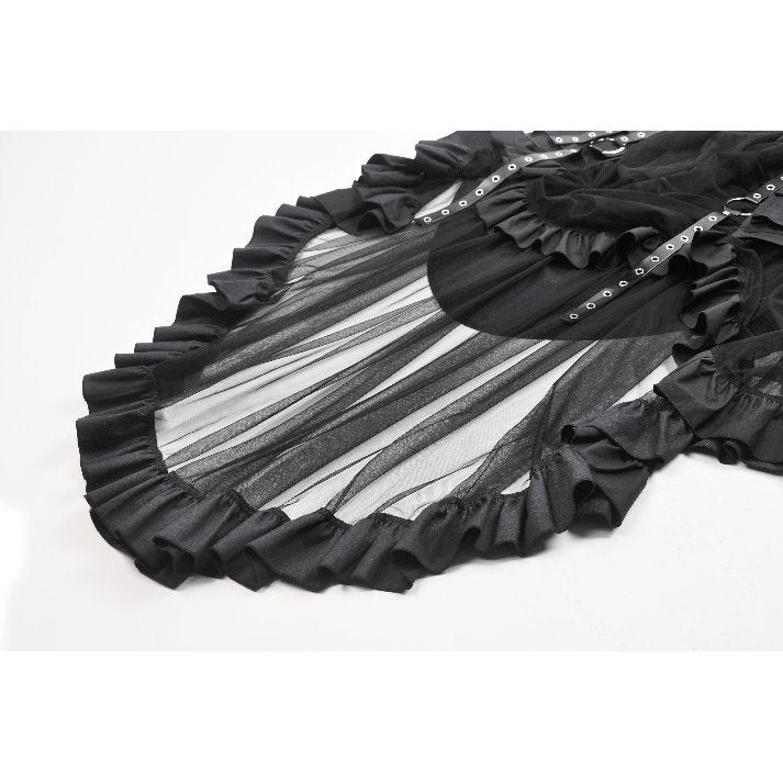 Dark in Love Belladonna Mesh Buckled Goth Skirt in Black