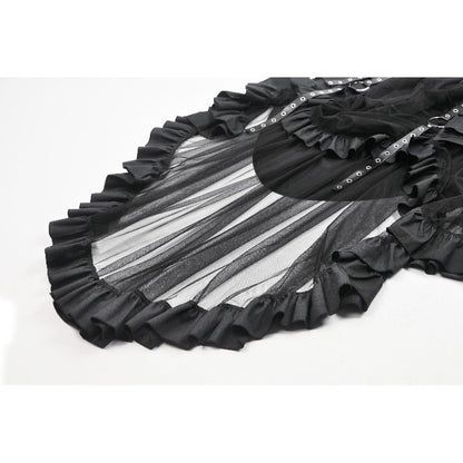 Dark in Love Belladonna Mesh Buckled Goth Skirt in Black