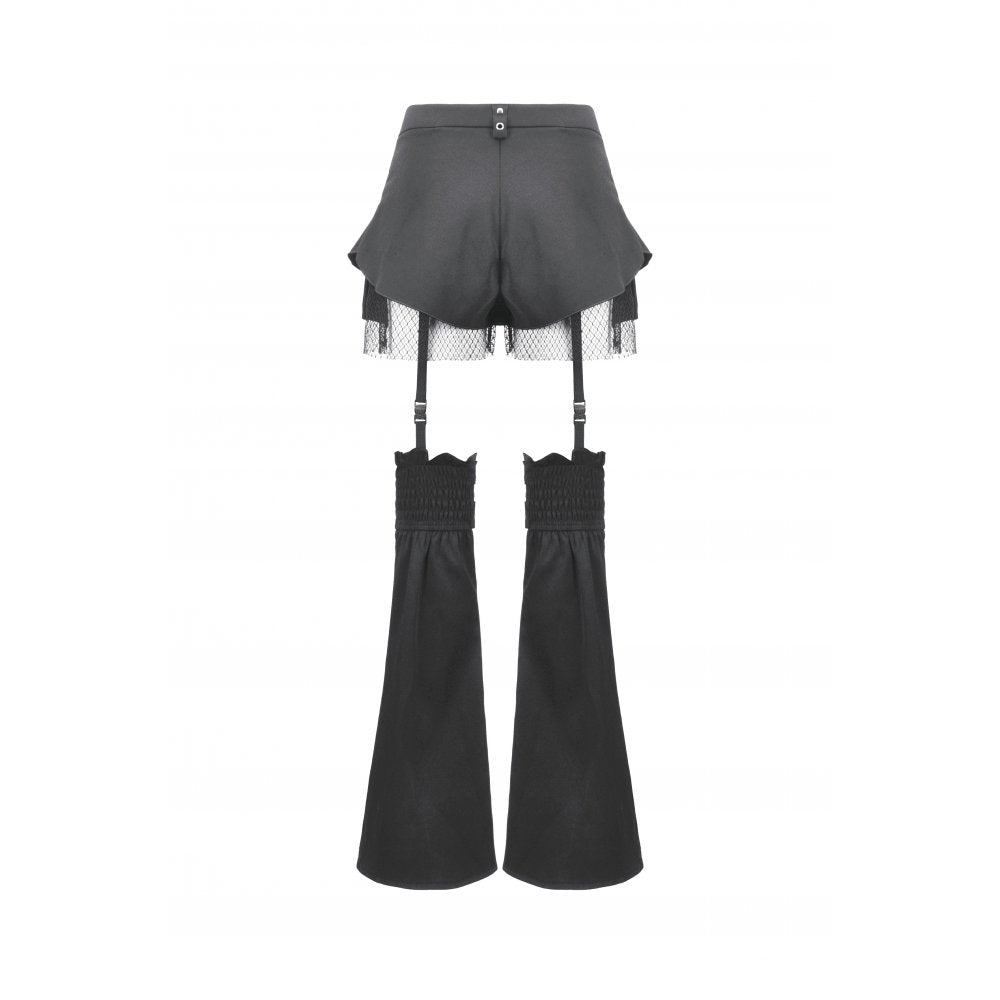 Dark in Love Lace-Up Layered Goth Convertible Flare Trousers with Mini Skirt