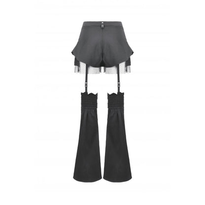 Dark in Love Lace-Up Layered Goth Convertible Flare Trousers with Mini Skirt