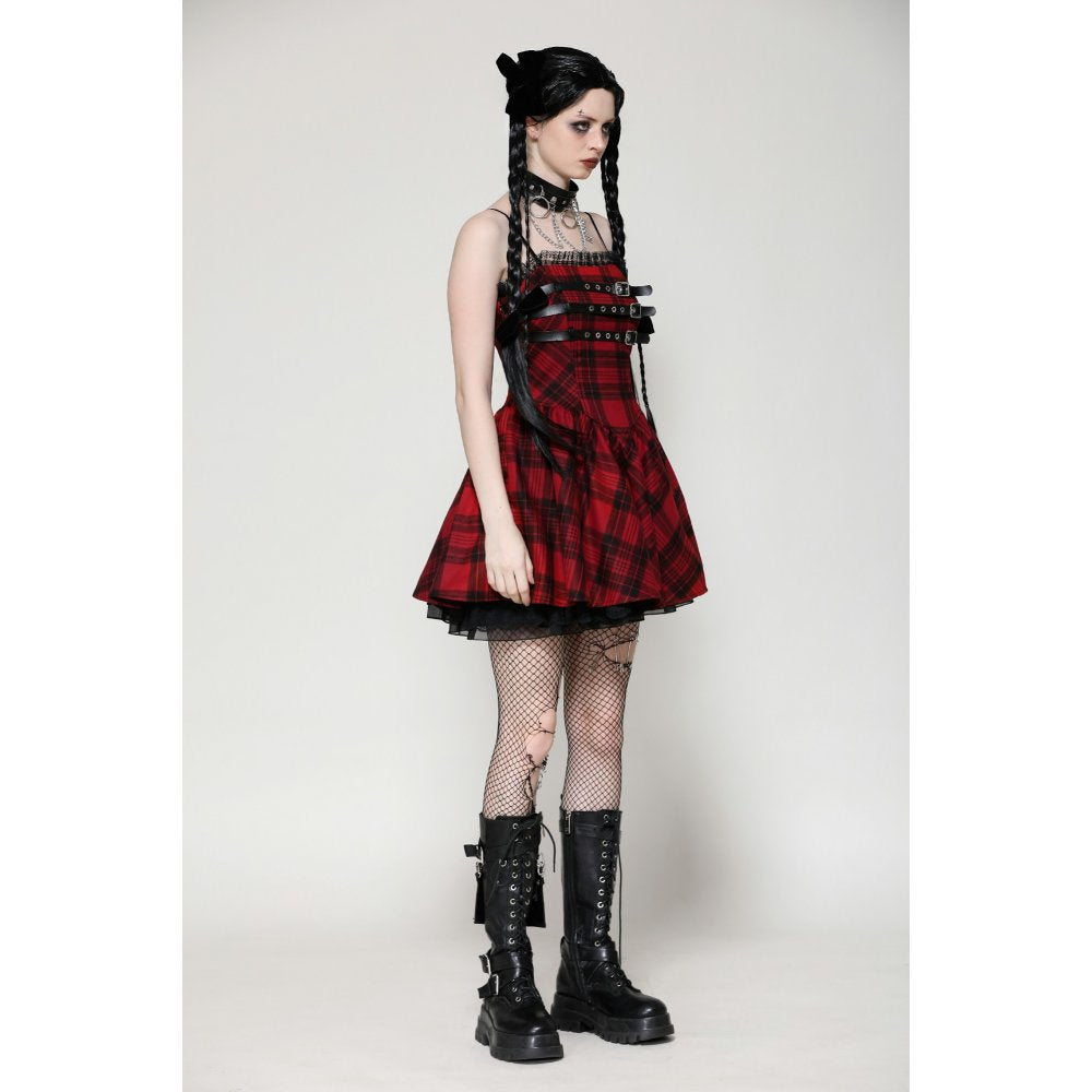 Dark in Love Evelyn Black and Red Tartan Mini Dress - Kate's Clothing