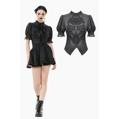 Dark in Love Viktoria Lace Ruffle Gothic Blouse in Black