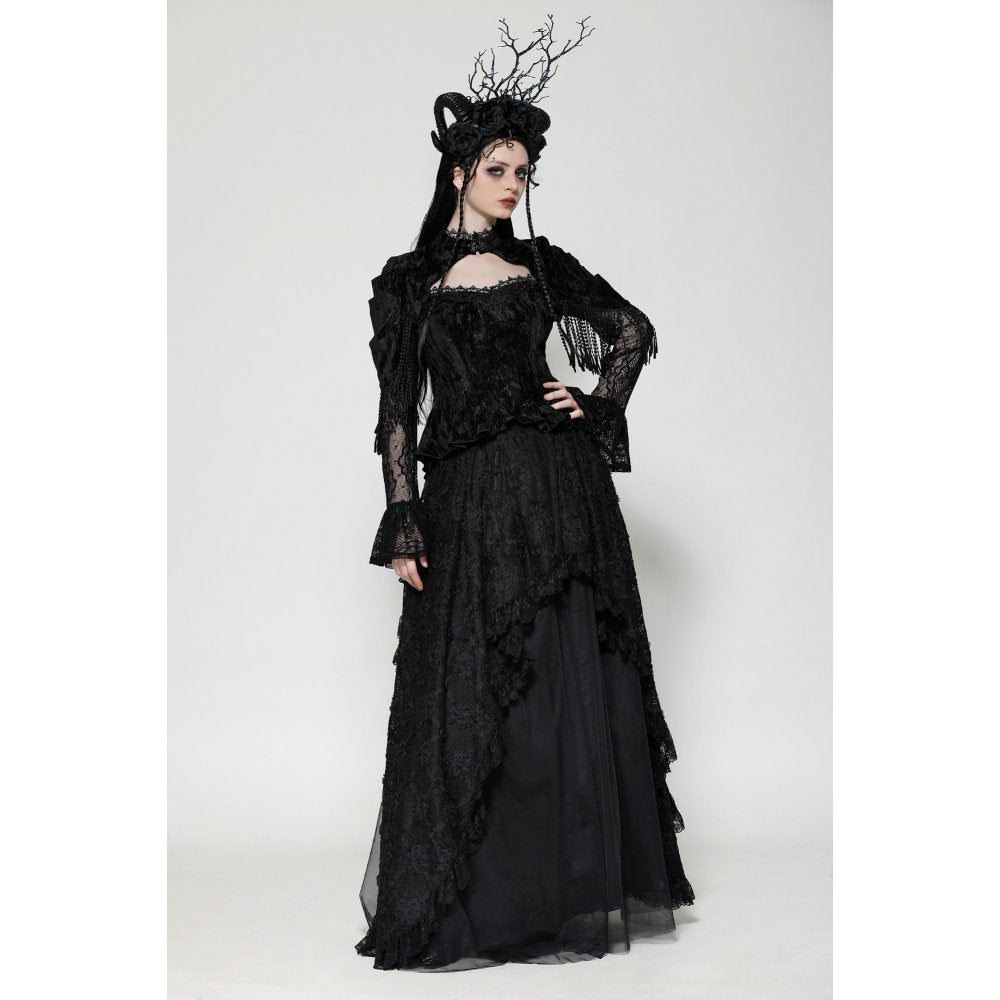 Dark in Love Fleur Gothic Rose Embossed Velvet Long Sleeve Top - Kate's Clothing