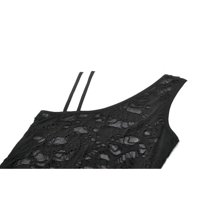 Dark in Love Morrigan One-Shoulder Lace Goth Top in Black
