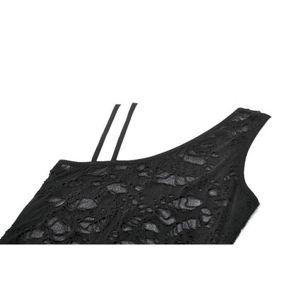 Dark in Love Morrigan One-Shoulder Lace Goth Top in Black