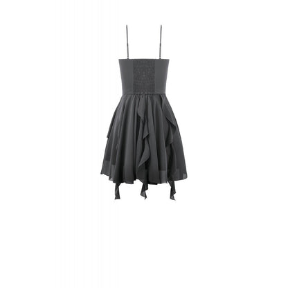 Dark in Love Asymmetric Flowy Chiffon Dress