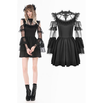 Dark in Love High Neck Mesh Lace Cold-Shoulder Dress