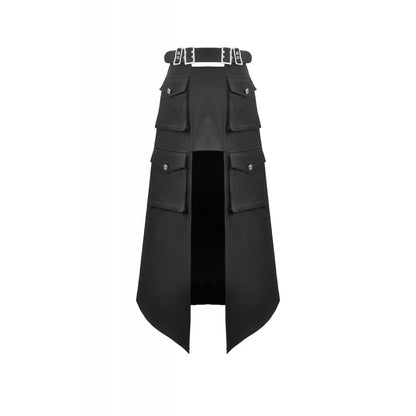 Dark in Love Punk Layered Pocket Cutout Belted Long Skirt