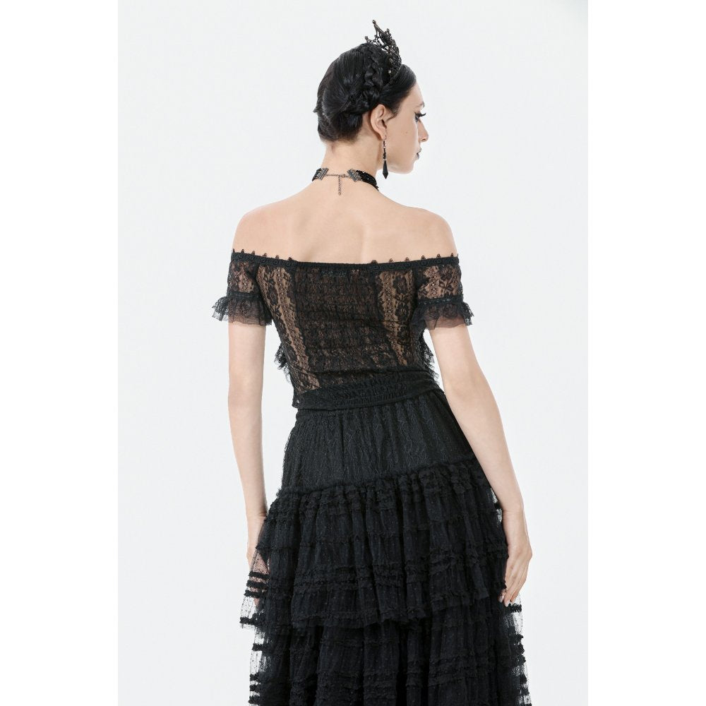 Dark in Love Ophelia Lace Off-Shoulder Gothic Bodysuit in Black
