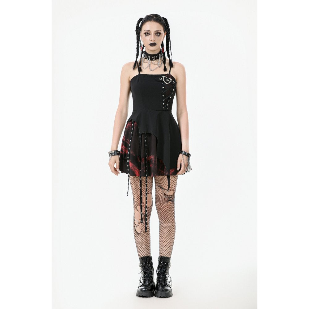 Dark in Love Nyssa Black & Red Strap Detail Goth Mini Dress