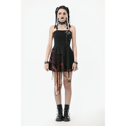 Dark in Love Nyssa Black & Red Strap Detail Goth Mini Dress