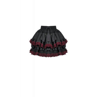 Dark in Love Black Crimson Gothic Tiered Skirt