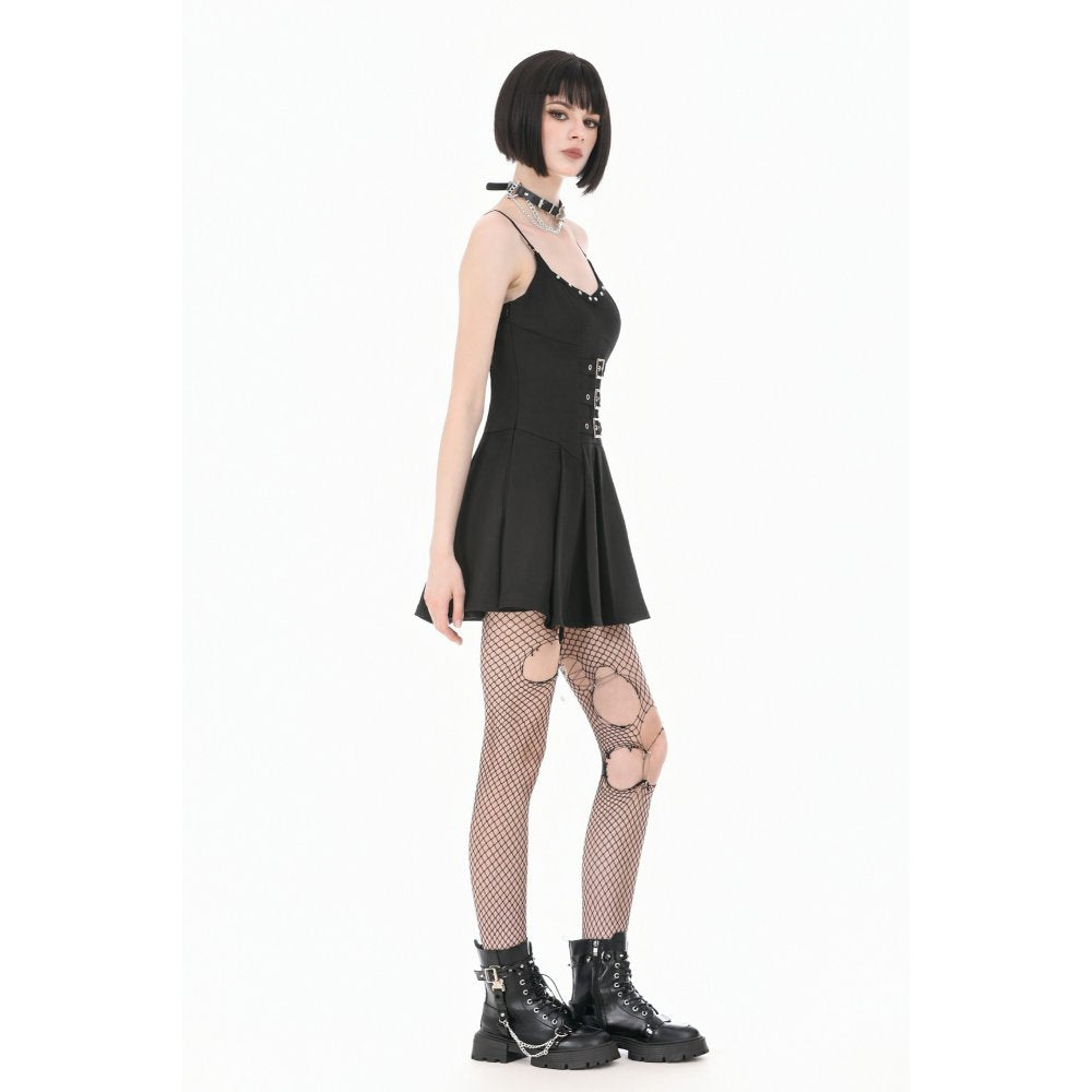 Dark in Love Studded Buckle Pleated Camisole Dress