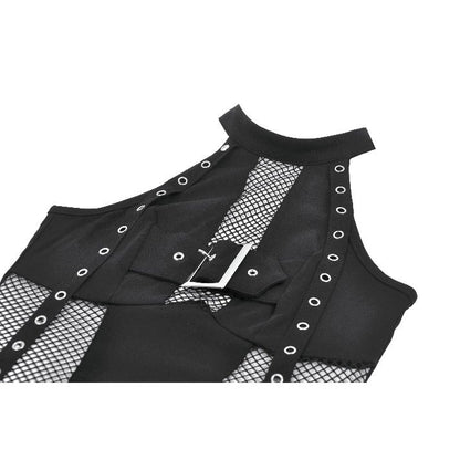 Punk Rave Bondage Mesh Panel Buckle Top