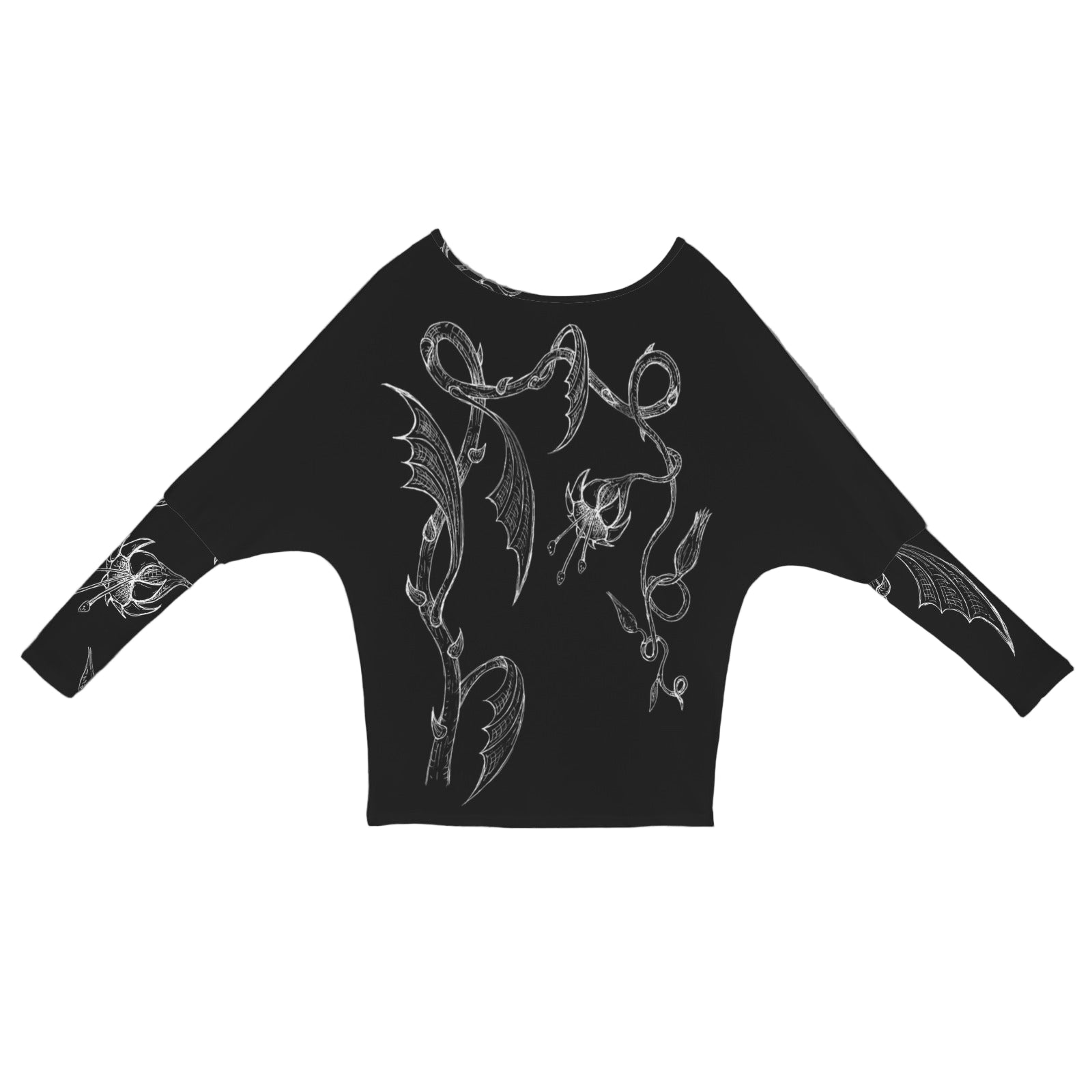 ANTIBrand Soul Flower batwing sweater with hand-drawn gothic floral artwork