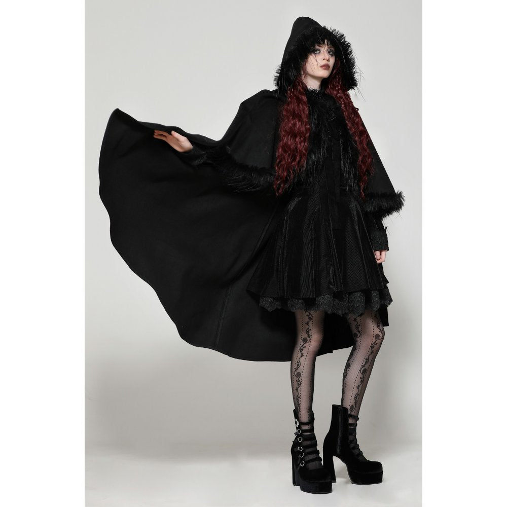 Dark in Love Francine Cloak with Faux Fur Trim and Oversized Hood - Kate's Clothing