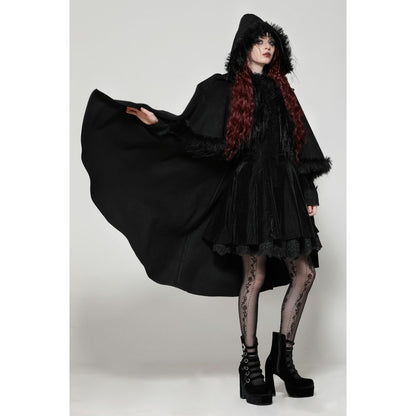Dark in Love Francine Cloak with Faux Fur Trim and Oversized Hood - Kate's Clothing