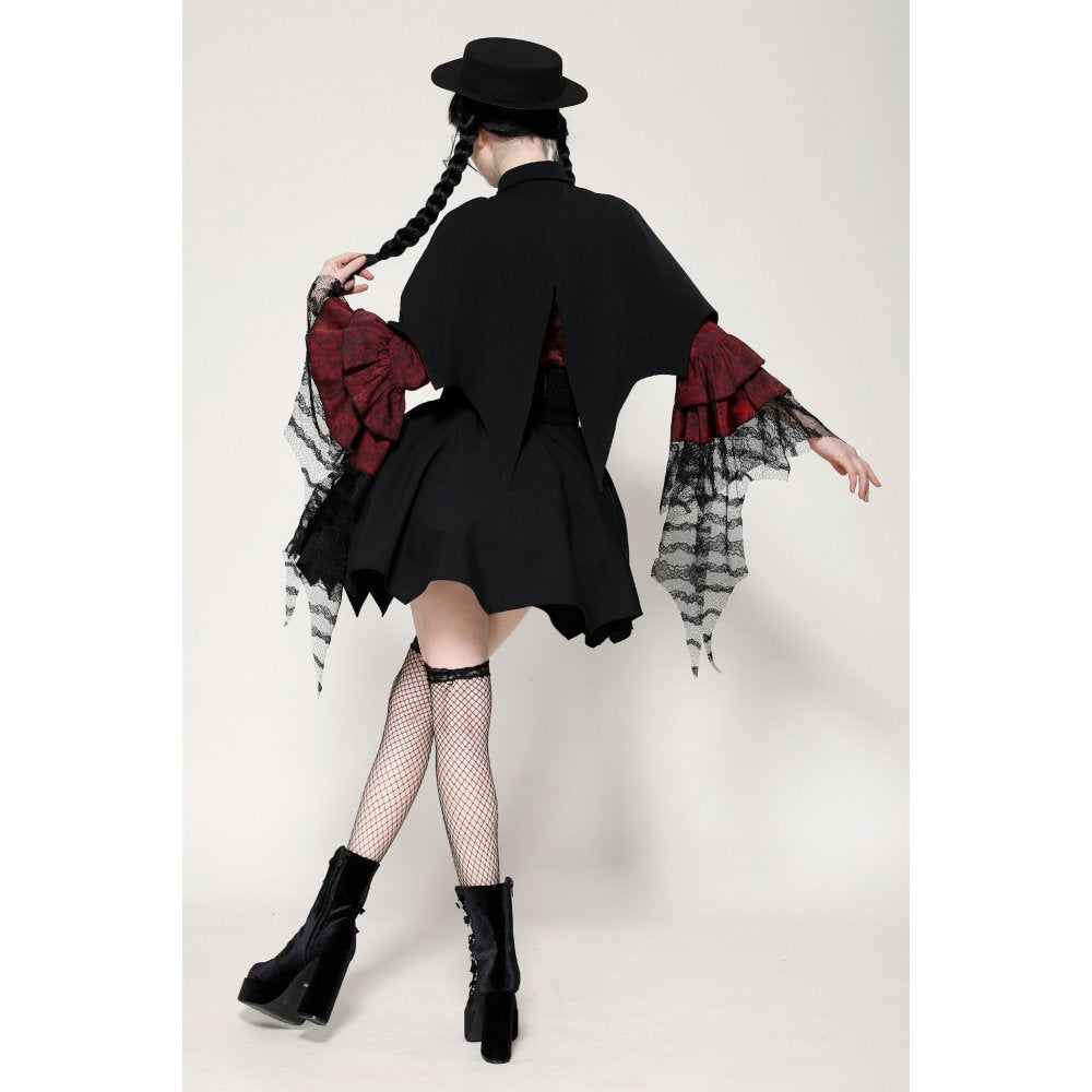 Dark in Love Camazotz Vampire Bat Shaped Capelet in Black and Blood Red - Kate's Clothing