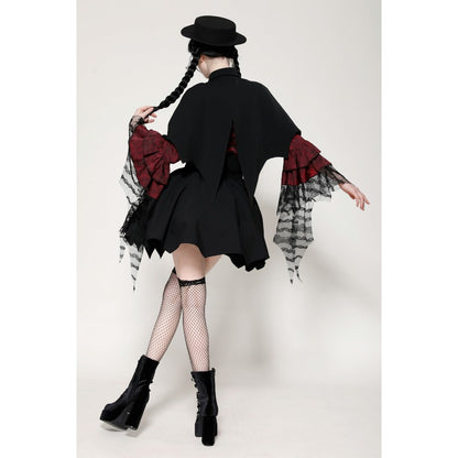 Dark in Love Camazotz Vampire Bat Shaped Capelet in Black and Blood Red - Kate's Clothing