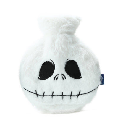 Jack Skellington hot water bottle with white fluffy cover and stitched face design