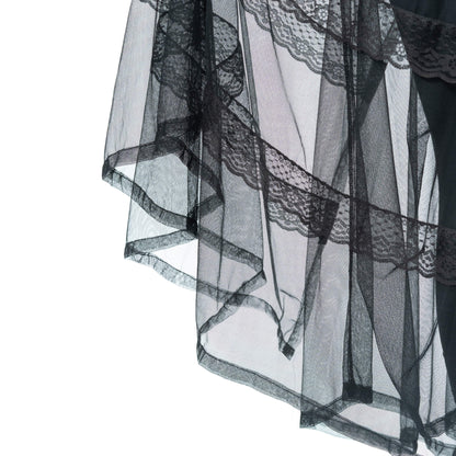 Poizen Industries Eliora Skirt Black displaying cascading sheer panels and delicate lace detailing.