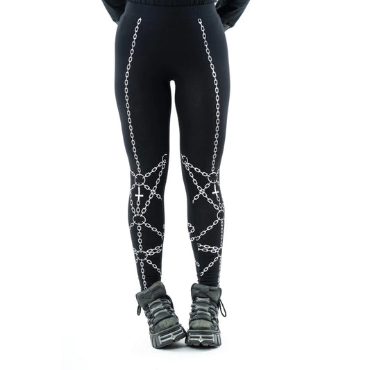 Heartless Black Enchained Leggings with White Chains Print - Kate's Clothing