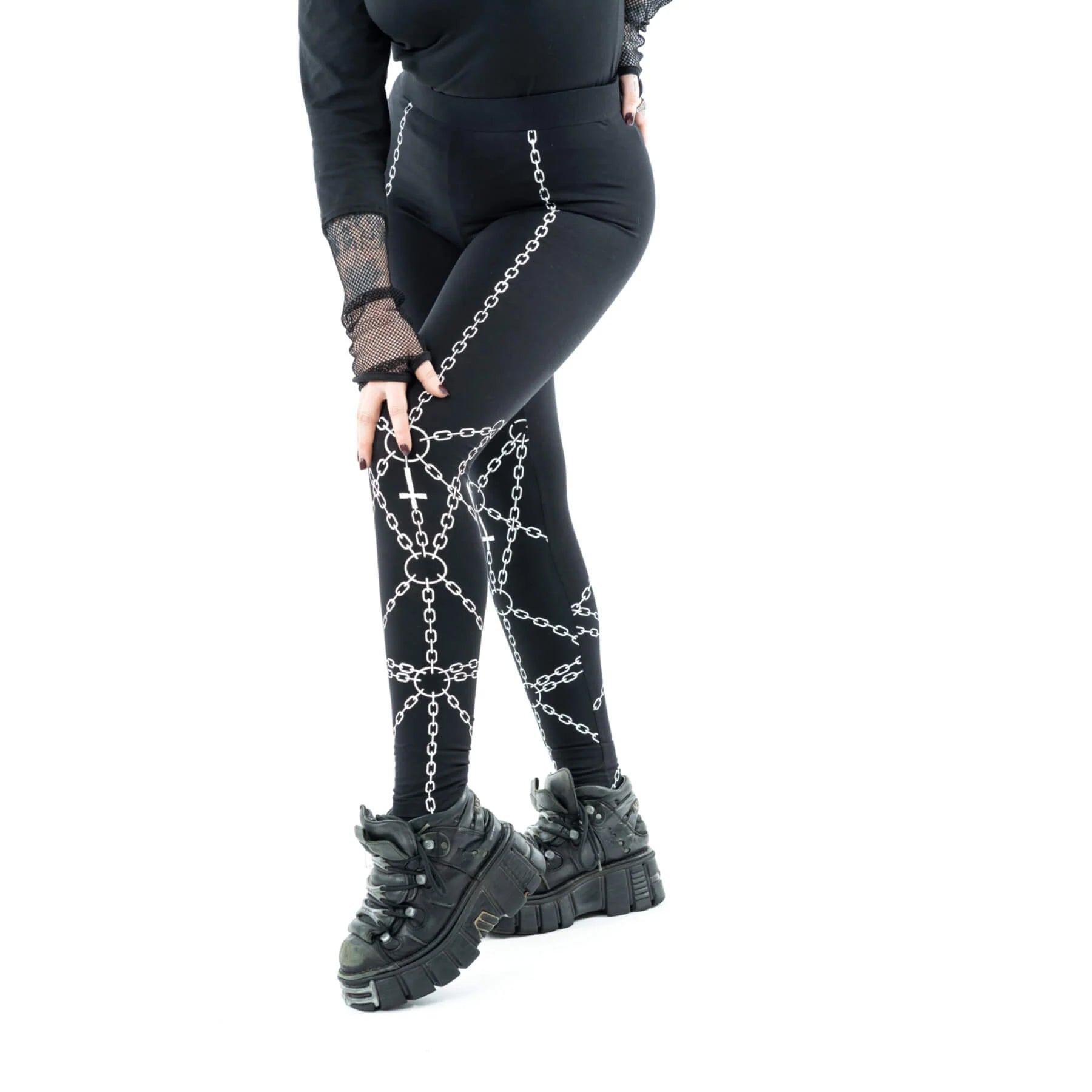 Heartless Black Enchained Leggings with White Chains Print - Kate's Clothing